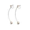 White Teardrop Freshwater Pearl Invisible Clip On Earrings (Gold tone Wave Bar) - miyabigracejewelry.com