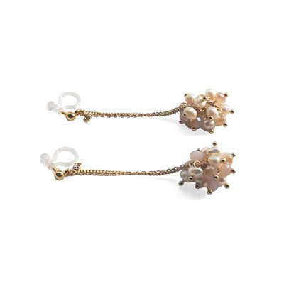 White Freshwater Pearl & Pink Crystal Ball Invisible Clip On Earrings (Gold tone) - miyabigracejewelry.com