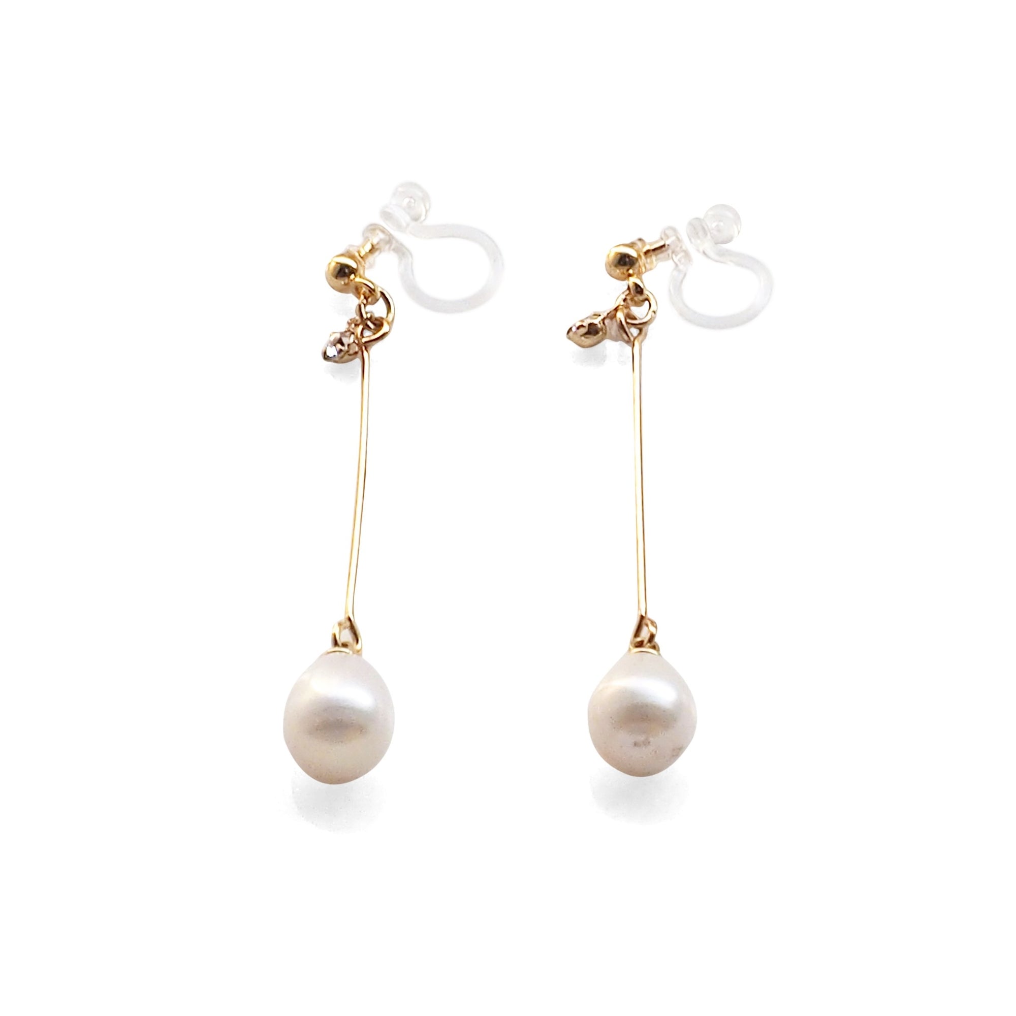 White Teardrop Freshwater Pearl Invisible Clip On Earrings (Gold tone) - miyabigracejewelry.com
