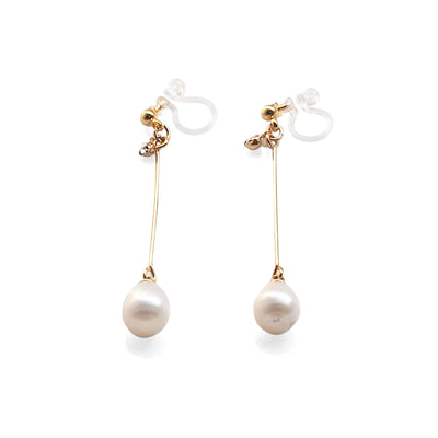 White Teardrop Freshwater Pearl Invisible Clip On Earrings (Gold tone) - miyabigracejewelry.com