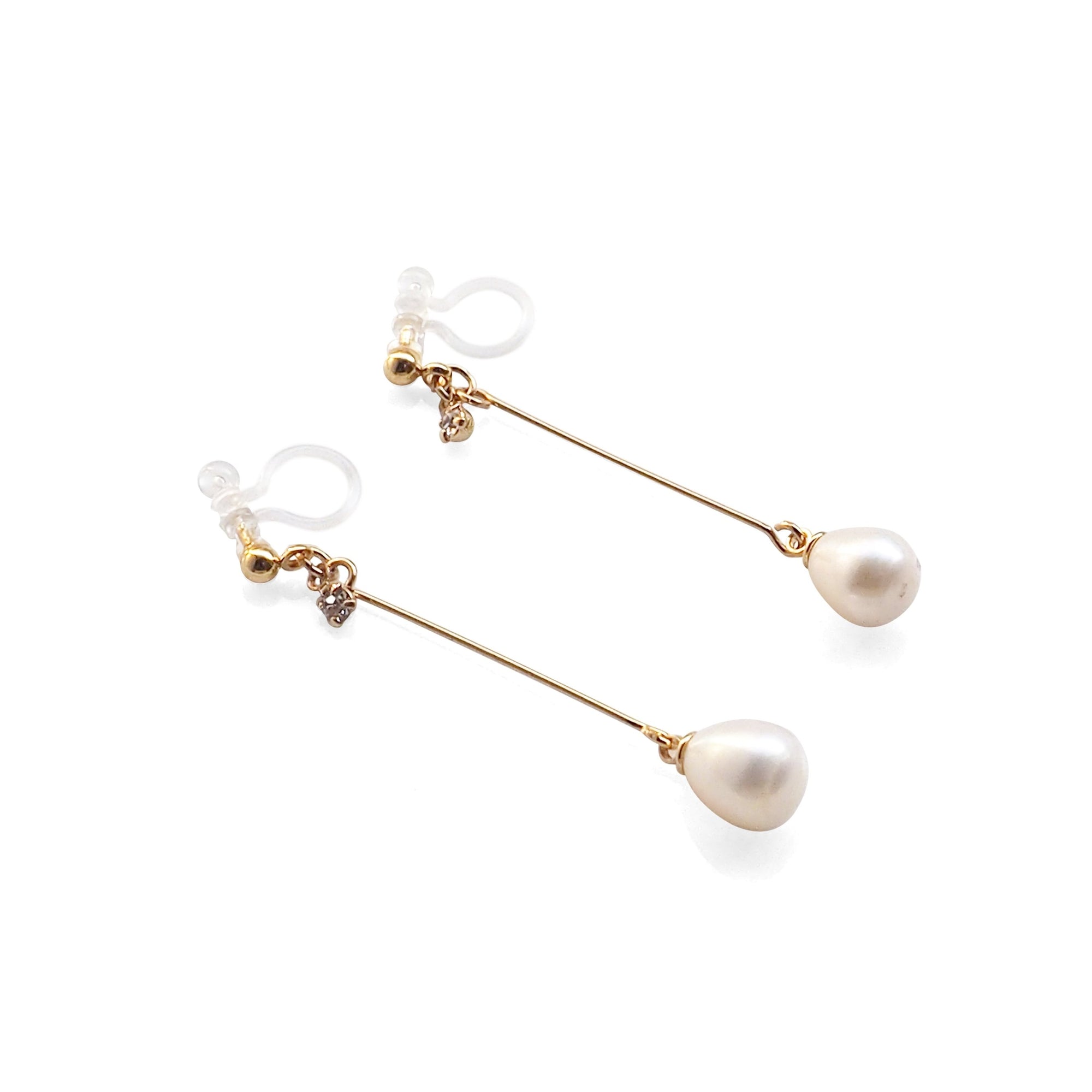White Teardrop Freshwater Pearl Invisible Clip On Earrings (Gold tone) - miyabigracejewelry.com