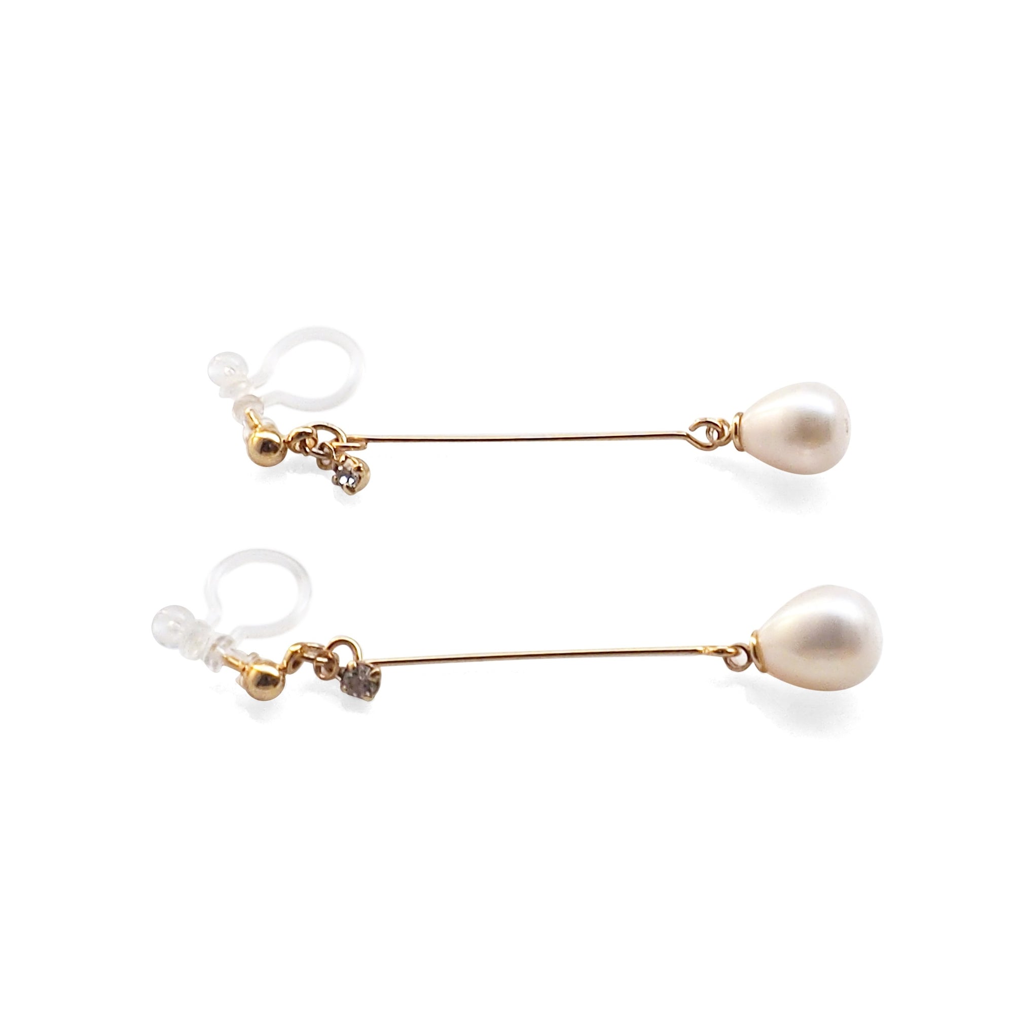 White Teardrop Freshwater Pearl Invisible Clip On Earrings (Gold tone) - miyabigracejewelry.com