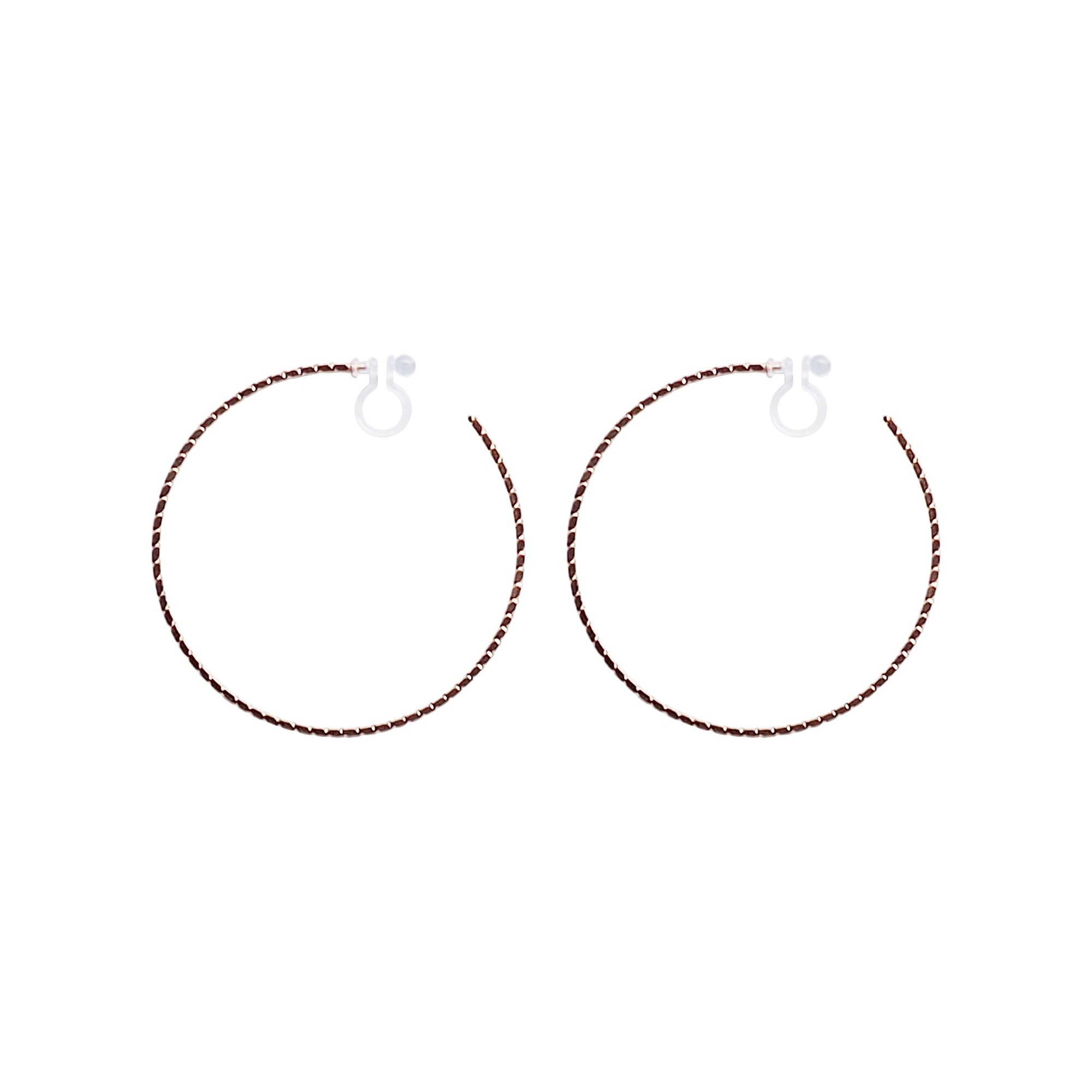 Rose Gold Large Thin Invisible Clip On Hoop Earrings - Miyabi Grace