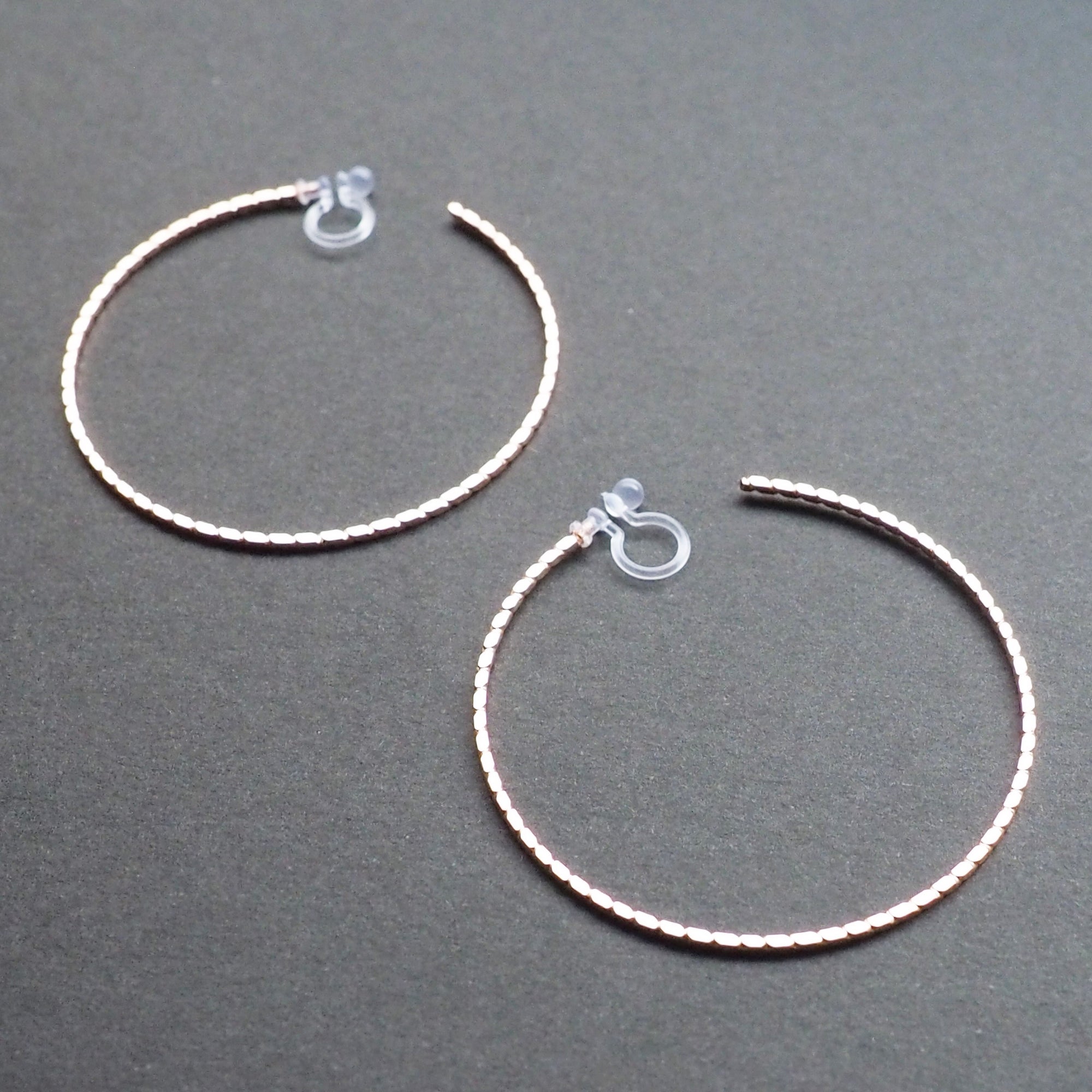Rose Gold Large Thin Invisible Clip On Hoop Earrings - Miyabi Grace