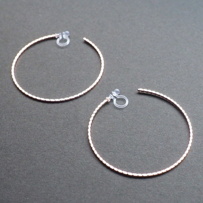 Rose Gold Large Thin Invisible Clip On Hoop Earrings - Miyabi Grace
