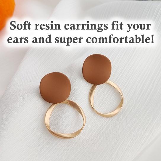 Organic Shape Orange Brown Round Hoop Invisible Clip On Earrings