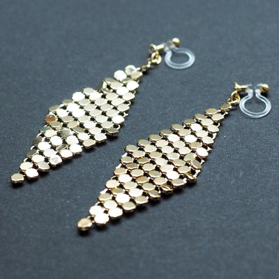 Gold mesh invisible clip on earrings - miyabigracejewelry.com
