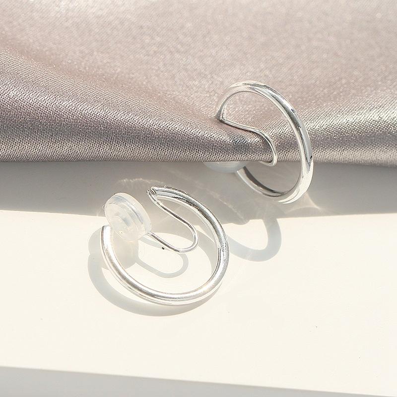 Silver 20mm Thick Hoop Clip Angle Adjustable Spiral Clip On Earrings