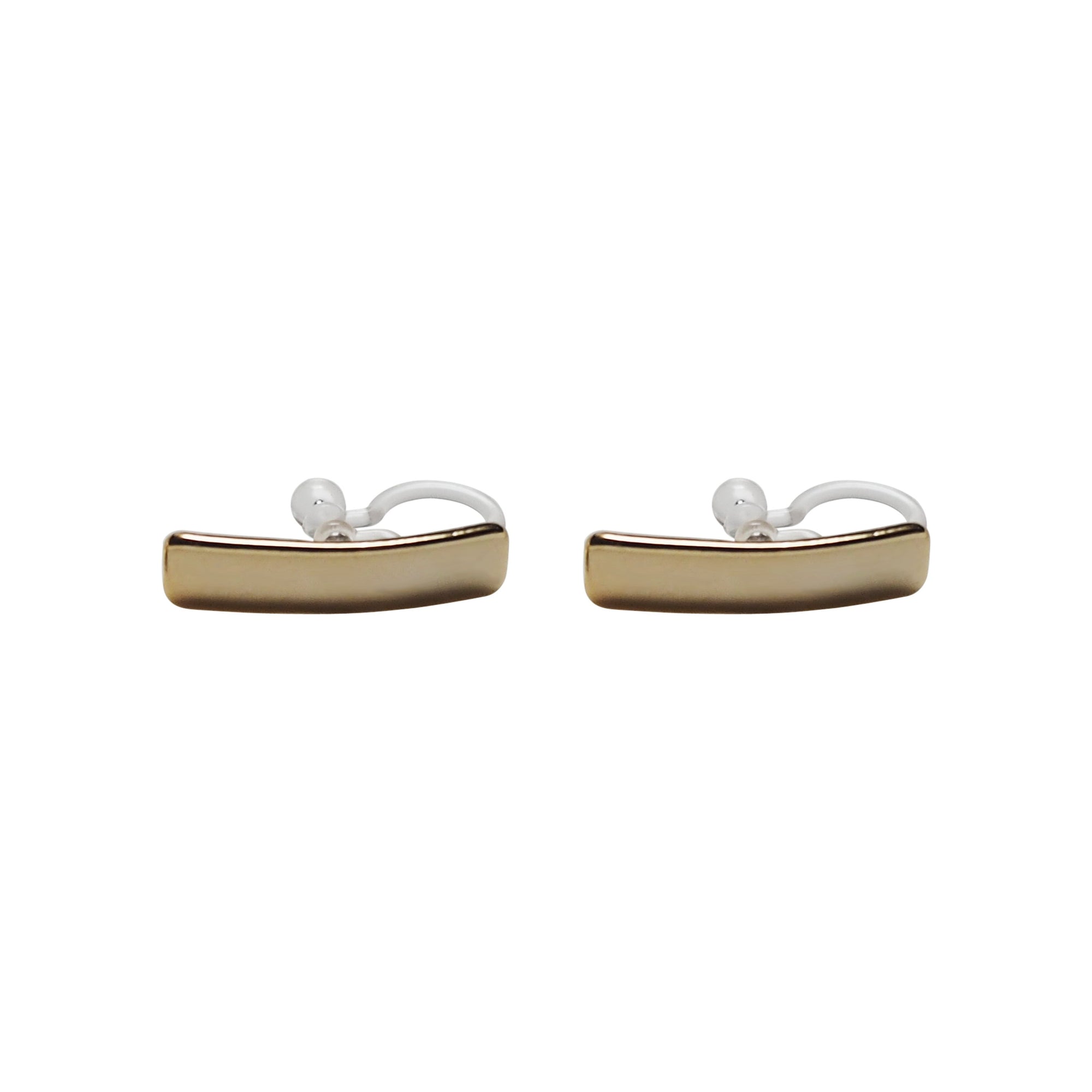 Gold Curved Short Bar Invisible Clip On Stud Earrings