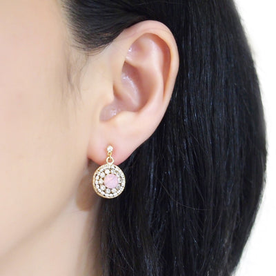 Dangle Round Pale Pink Rhinestone Crystal Invisible Clip on Earrings - miyabigracejewelry.com