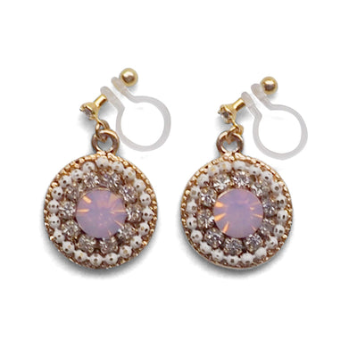 Dangle Round Pale Pink Rhinestone Crystal Invisible Clip on Earrings - miyabigracejewelry.com