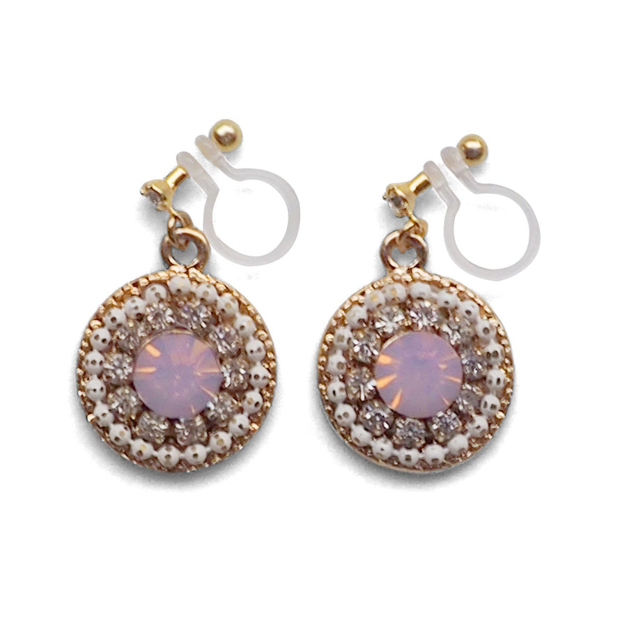 Dangle Round Pale Pink Rhinestone Crystal Invisible Clip on Earrings - miyabigracejewelry.com