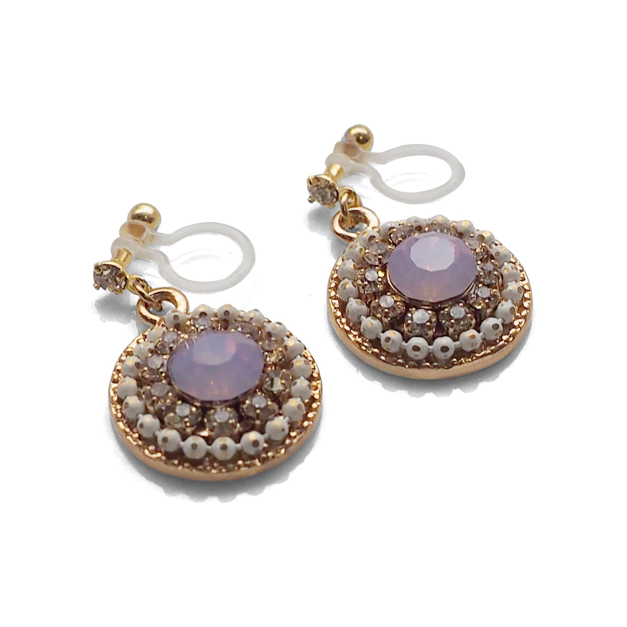 Dangle Round Pale Pink Rhinestone Crystal Invisible Clip on Earrings - miyabigracejewelry.com