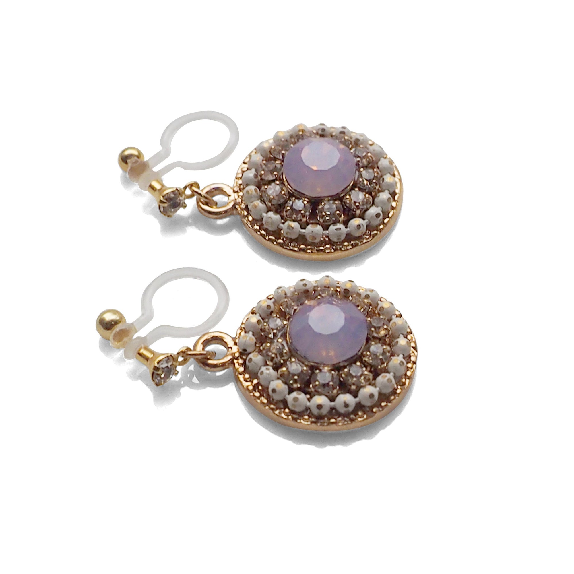 Dangle Round Pale Pink Rhinestone Crystal Invisible Clip on Earrings - miyabigracejewelry.com