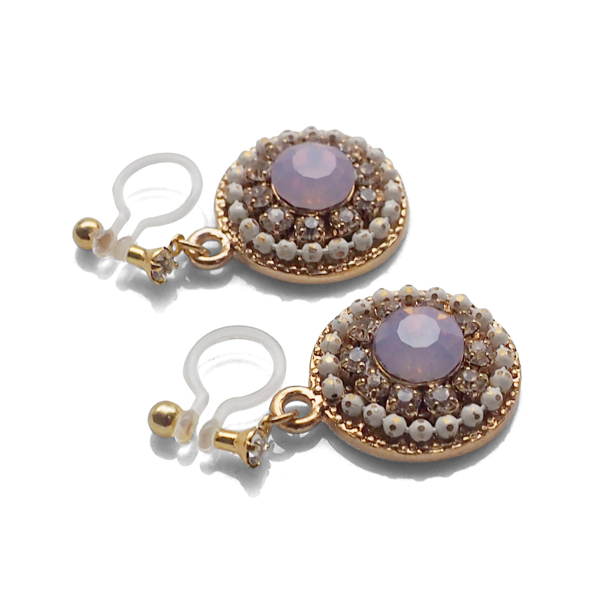 Dangle Round Pale Pink Rhinestone Crystal Invisible Clip on Earrings - miyabigracejewelry.com