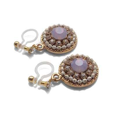 Dangle Round Pale Pink Rhinestone Crystal Invisible Clip on Earrings - miyabigracejewelry.com