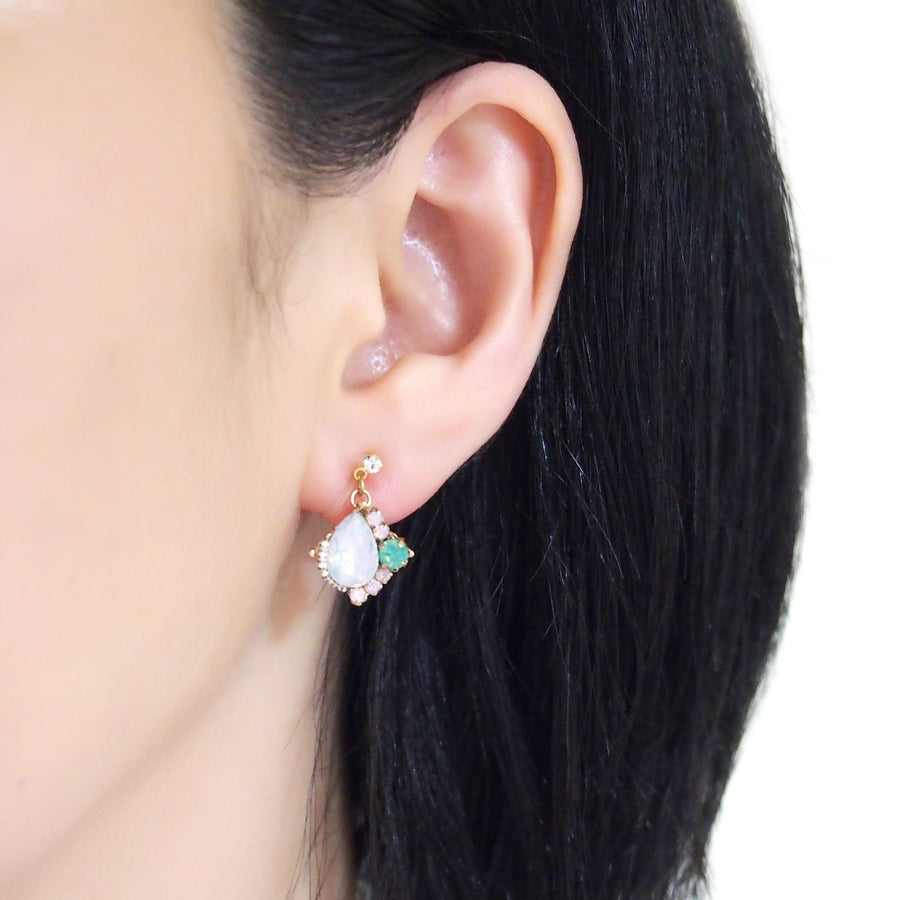 Dangle White Opal Rhinestone Crystal Invisible Clip on Earrings - miyabigracejewelry.com