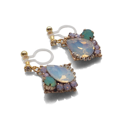 Dangle White Opal Rhinestone Crystal Invisible Clip on Earrings - miyabigracejewelry.com