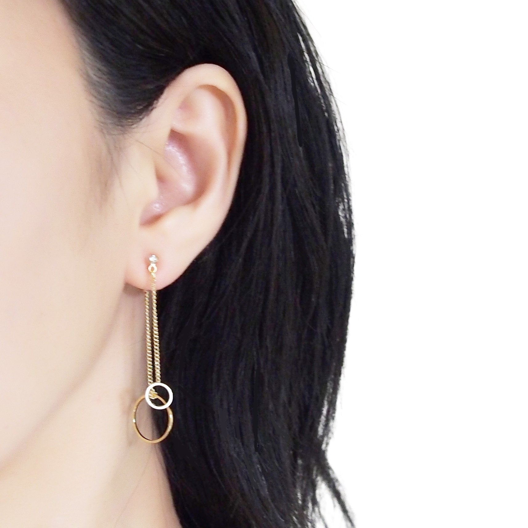 Double sided hoop invisible clip on earrings ( Gold tone ) - miyabigracejewelry.com
