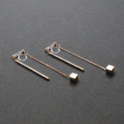 Double sided rhinestone & cube invisible clip on earrings ( Gold tone ) - miyabigracejewelry.com