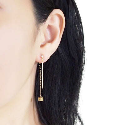 Double sided rhinestone & cube invisible clip on earrings ( Gold tone ) - miyabigracejewelry.com