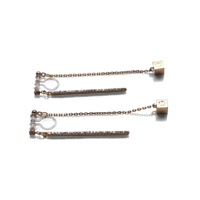 Double sided rhinestone & cube invisible clip on earrings ( Gold tone ) - miyabigracejewelry.com