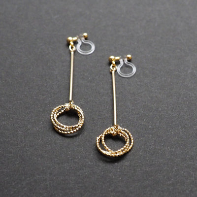 Textured triple hoop clip on earrings ( Gold tone ) - miyabigracejewelry.com