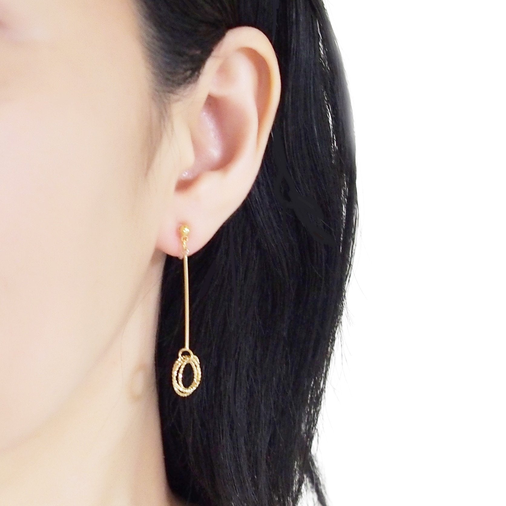 Textured triple hoop clip on earrings ( Gold tone ) - miyabigracejewelry.com