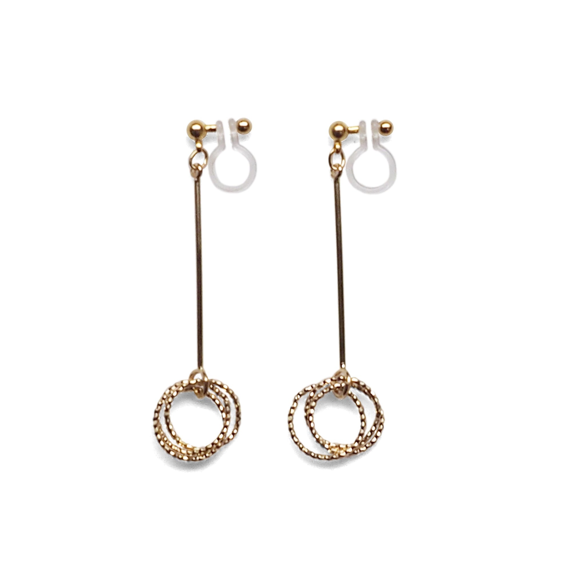 Textured triple hoop clip on earrings ( Gold tone ) - miyabigracejewelry.com