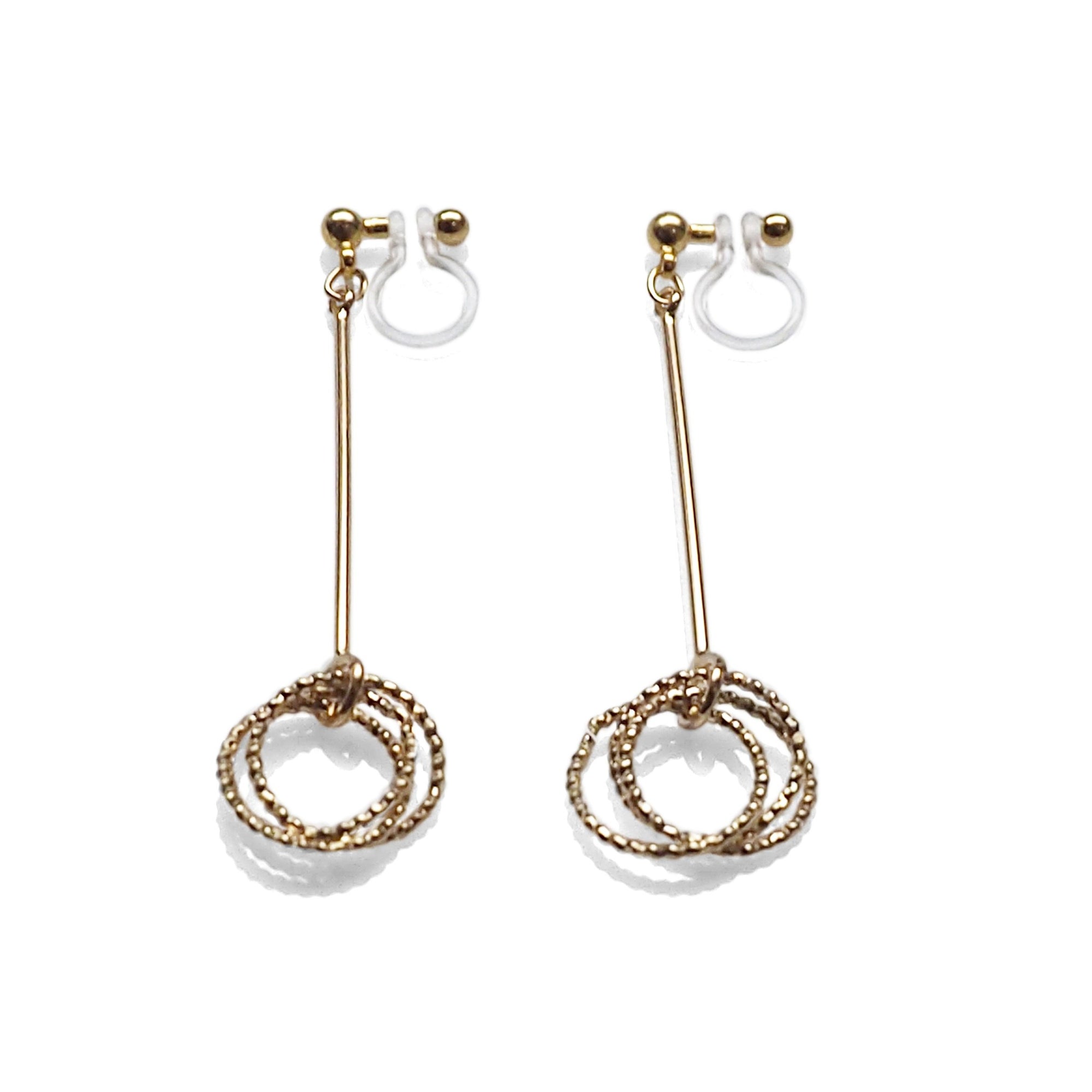 Textured triple hoop clip on earrings ( Gold tone ) - miyabigracejewelry.com