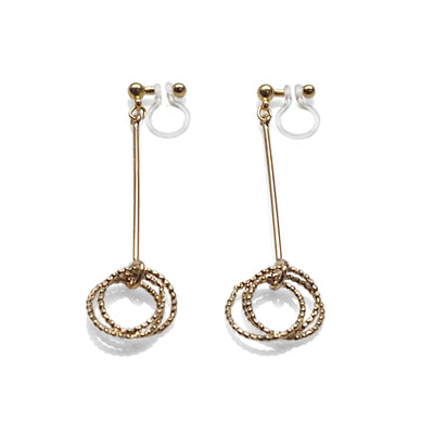 Textured triple hoop clip on earrings ( Gold tone ) - miyabigracejewelry.com