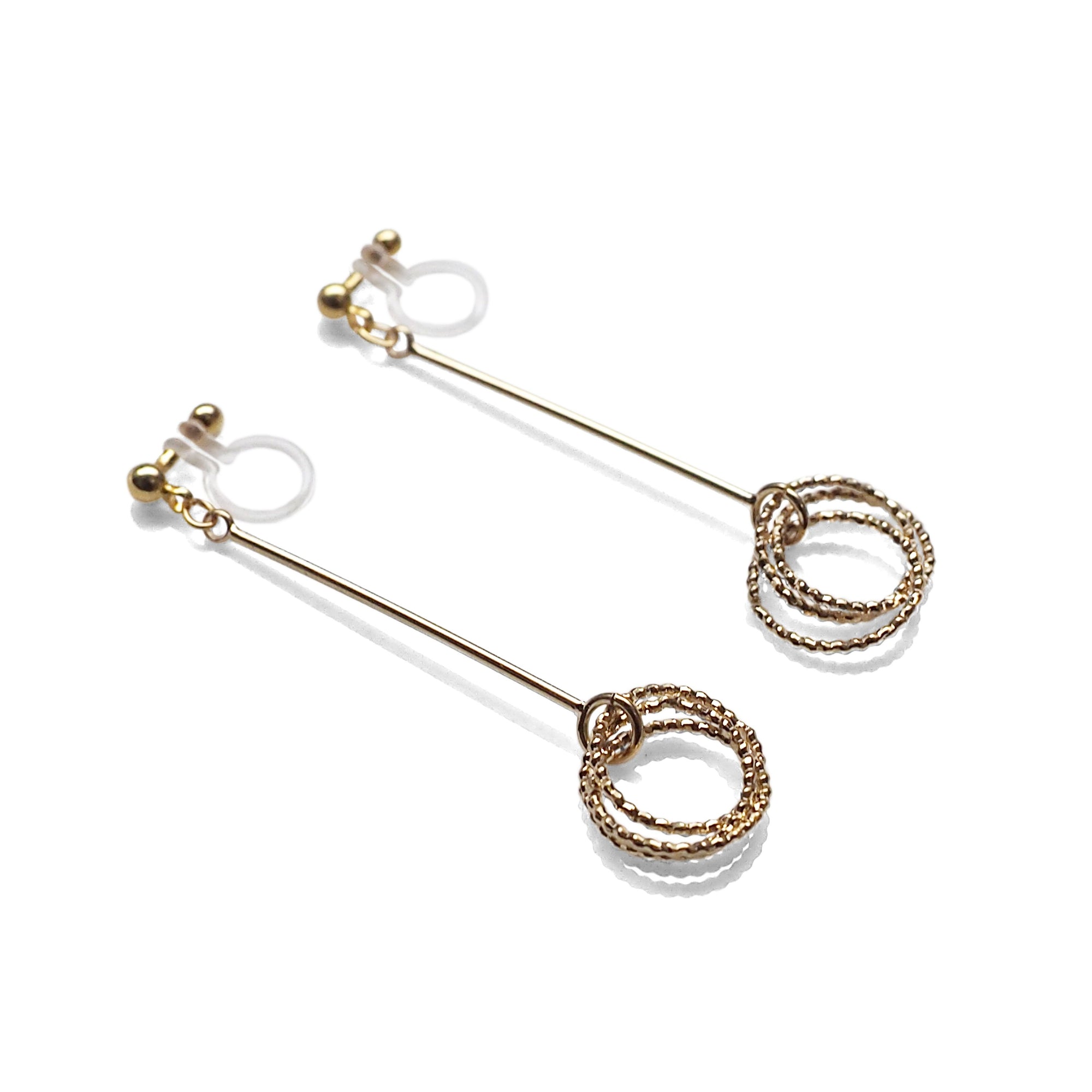 Textured triple hoop clip on earrings ( Gold tone ) - miyabigracejewelry.com