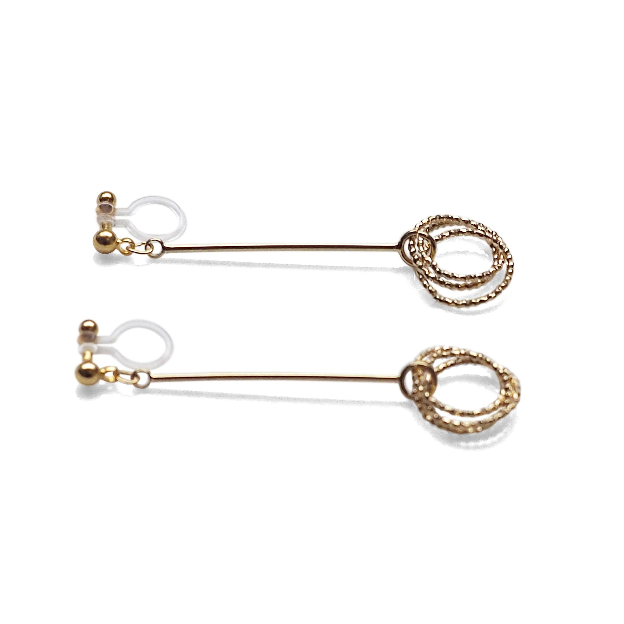 Textured triple hoop clip on earrings ( Gold tone ) - miyabigracejewelry.com