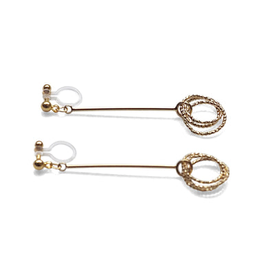 Textured triple hoop clip on earrings ( Gold tone ) - miyabigracejewelry.com