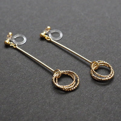 Textured triple hoop clip on earrings ( Gold tone ) - miyabigracejewelry.com