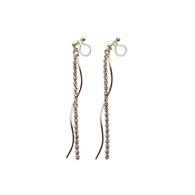 Copy of Dangle rhinestone chain and wave bar invisible clip on earrings ( Gold tone ) - Miyabi Grace
