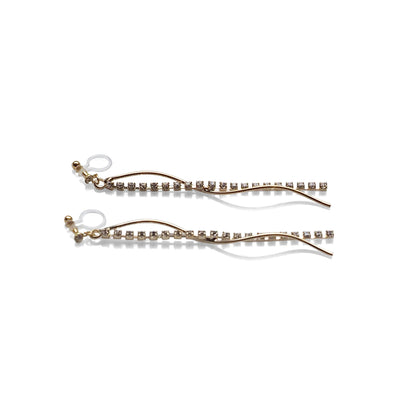Copy of Dangle rhinestone chain and wave bar invisible clip on earrings ( Gold tone ) - Miyabi Grace