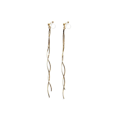 Double wave bar invisible clip on earrings ( Gold tone ) - miyabigracejewelry.com