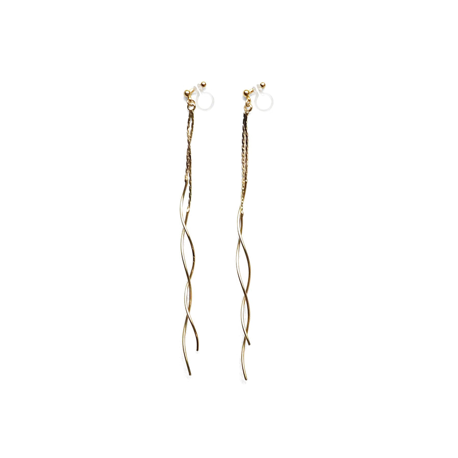 Double wave bar invisible clip on earrings ( Gold tone ) - miyabigracejewelry.com