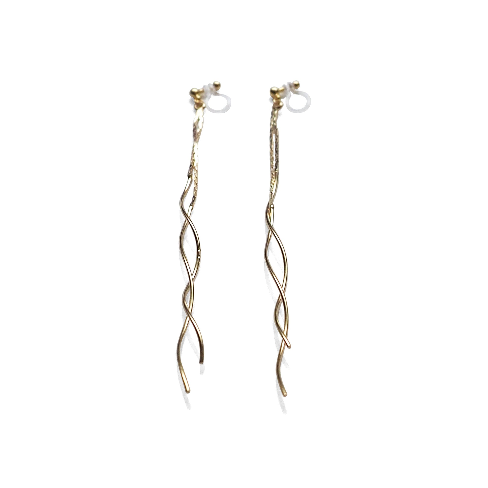 Double wave bar invisible clip on earrings ( Gold tone ) - miyabigracejewelry.com
