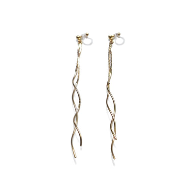 Double wave bar invisible clip on earrings ( Gold tone ) - miyabigracejewelry.com