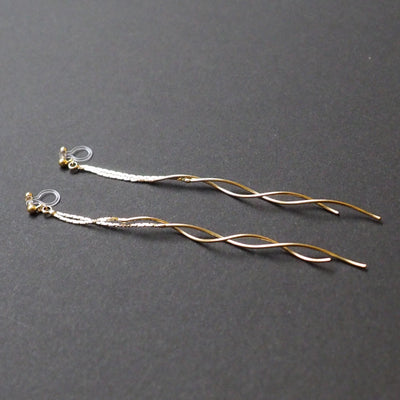 Double wave bar invisible clip on earrings ( Gold tone ) - miyabigracejewelry.com