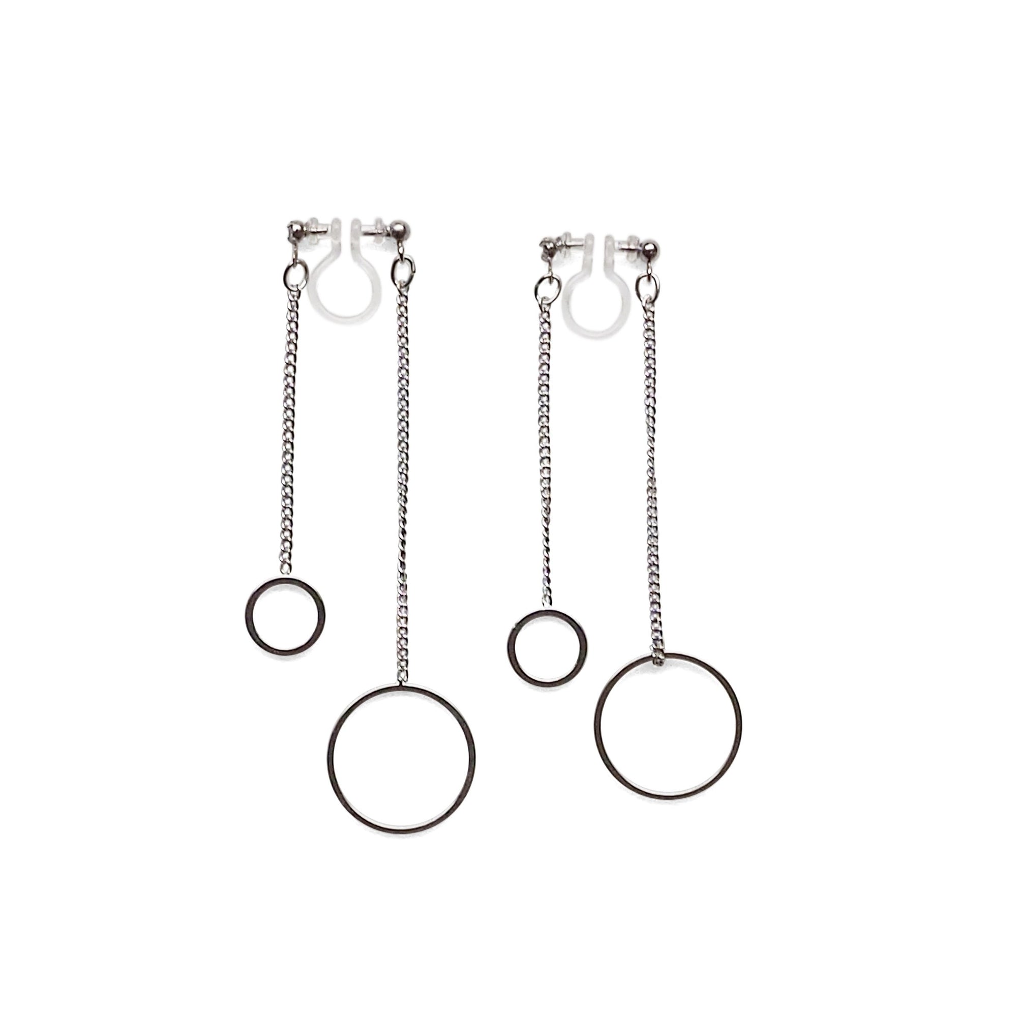 Double sided hoop invisible clip on earrings ( Silver tone ) - miyabigracejewelry.com