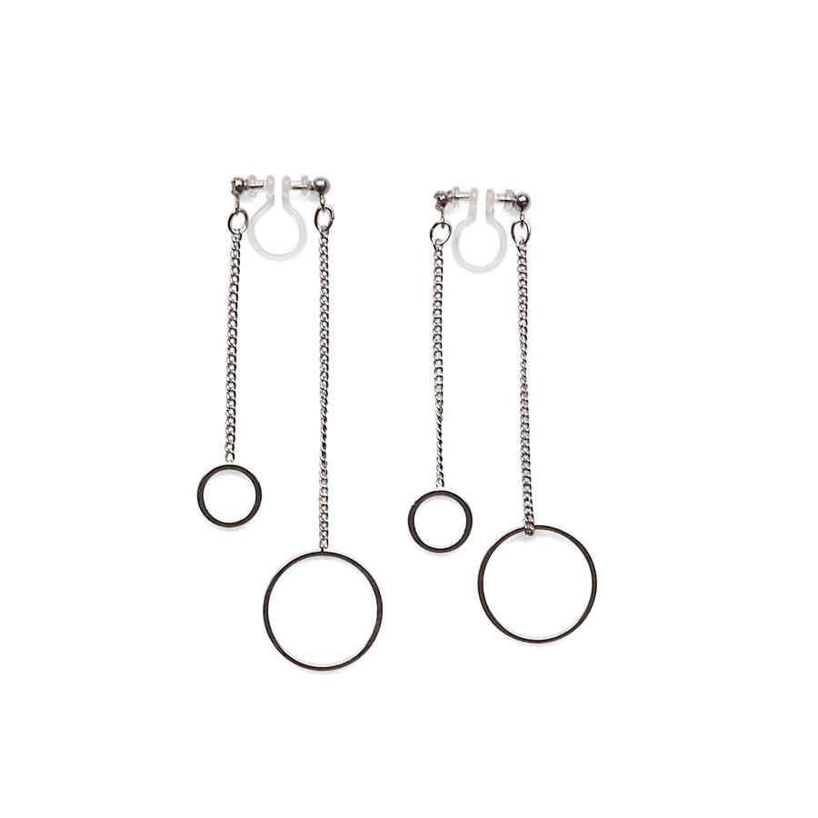 Double sided hoop invisible clip on earrings ( Silver tone ) - miyabigracejewelry.com