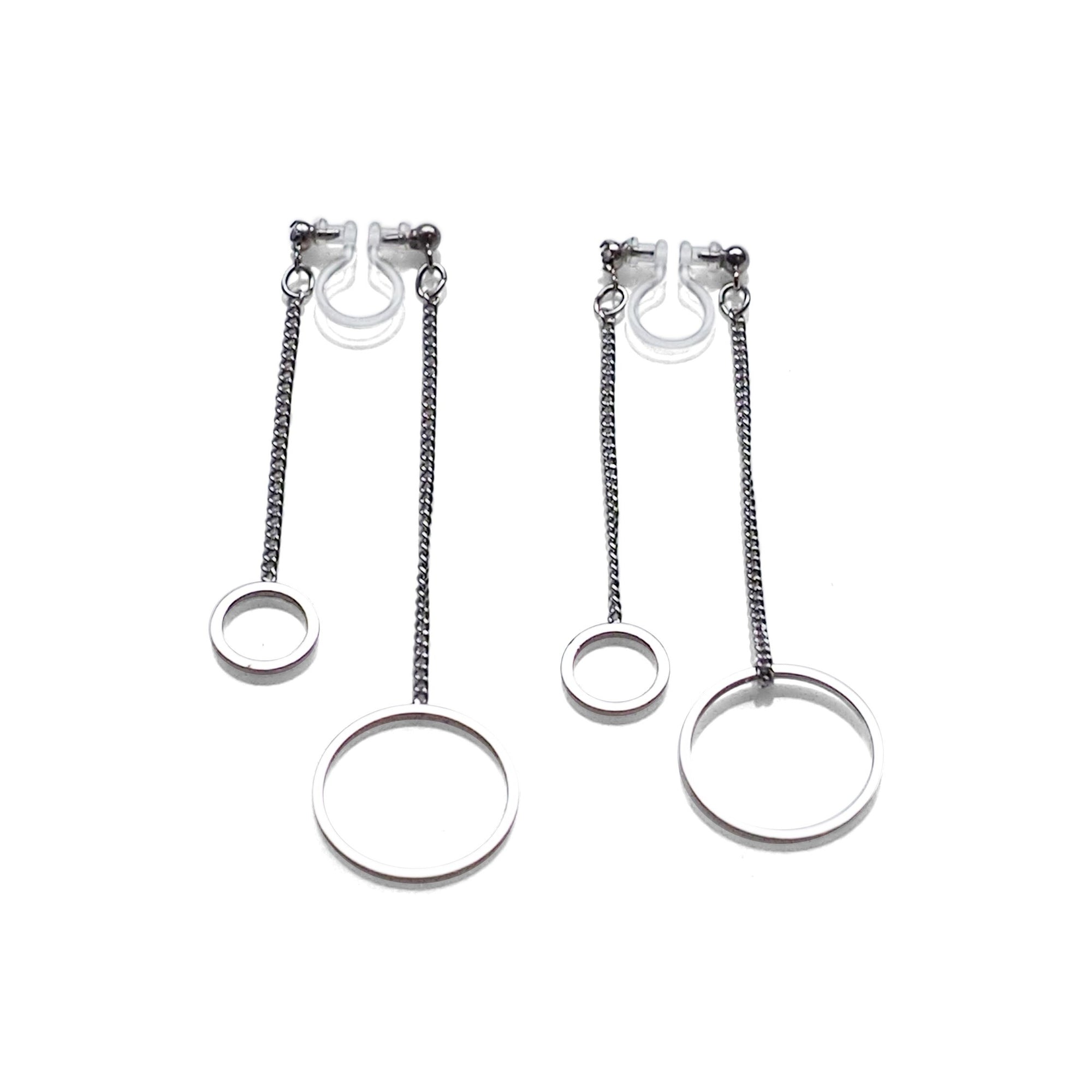 Double sided hoop invisible clip on earrings ( Silver tone ) - miyabigracejewelry.com
