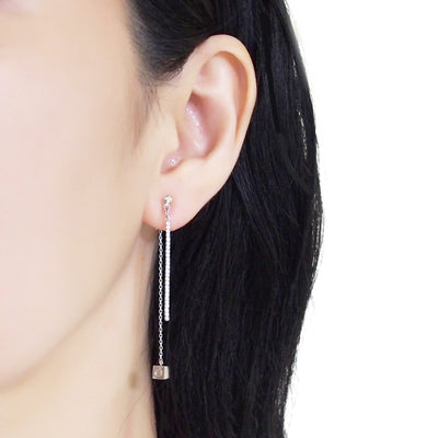 Double sided rhinestone & cube invisible clip on earrings (Silver tone) - miyabigracejewelry.com