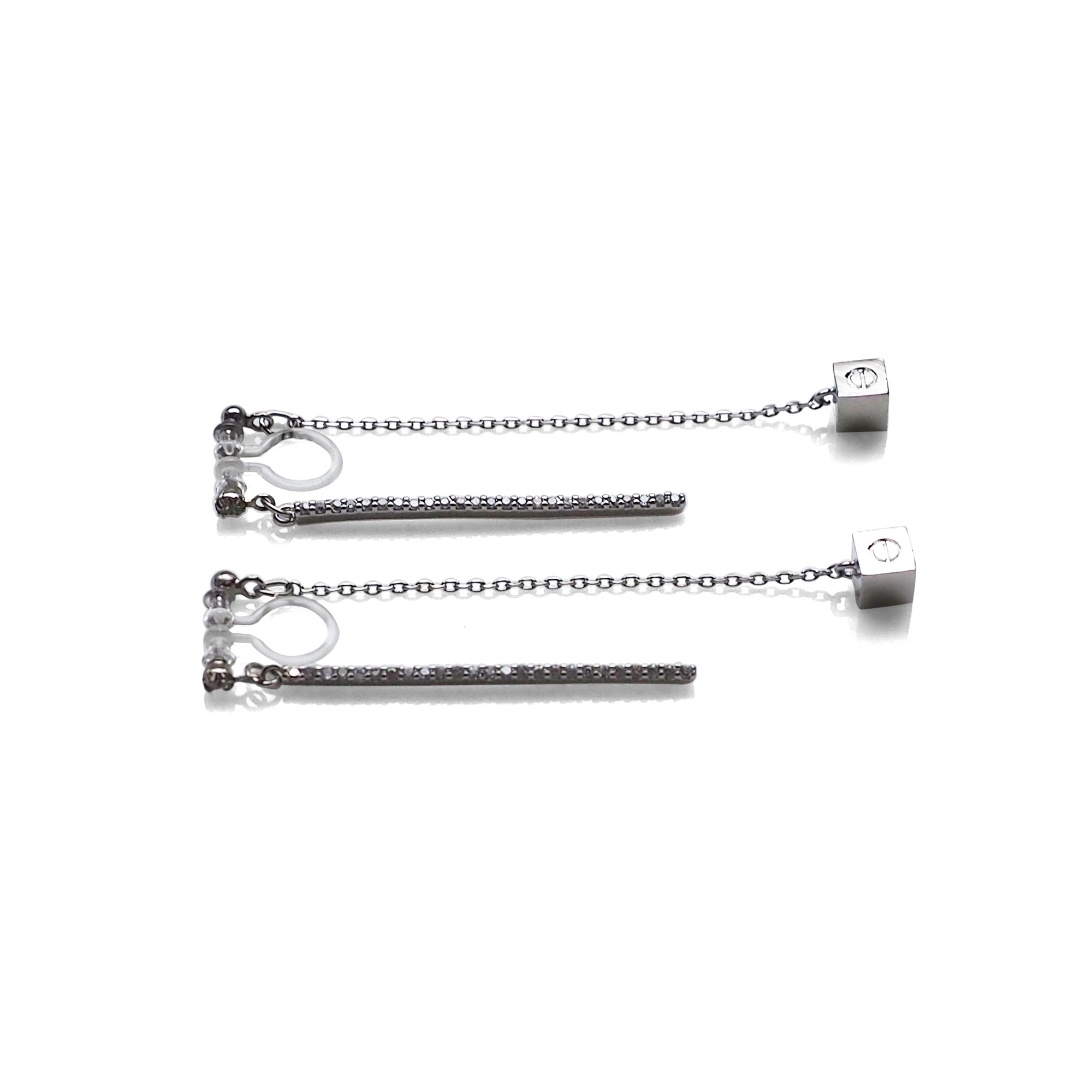 Double sided rhinestone & cube invisible clip on earrings (Silver tone) - miyabigracejewelry.com