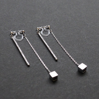 Double sided rhinestone & cube invisible clip on earrings (Silver tone) - miyabigracejewelry.com