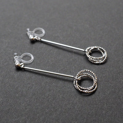 Textured triple hoop clip on earrings ( Silver tone ) - miyabigracejewelry.com