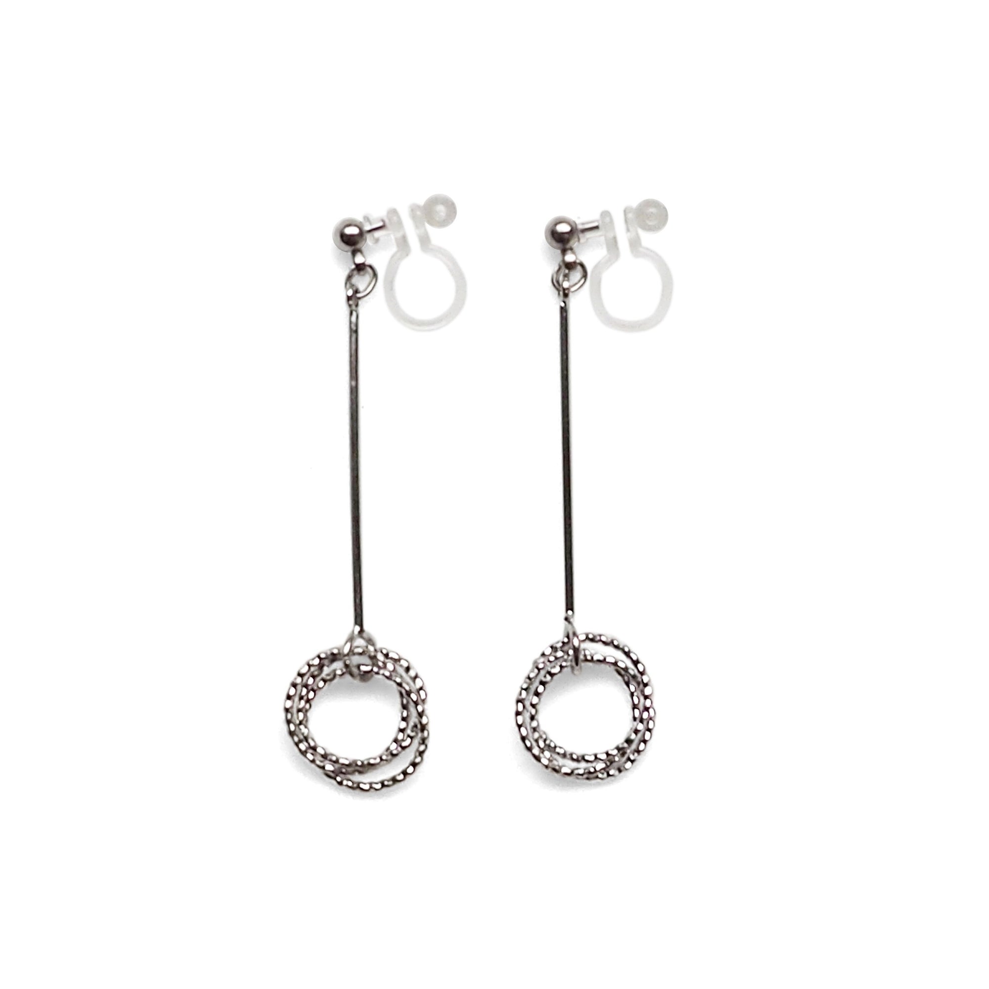 Textured triple hoop clip on earrings ( Silver tone ) - miyabigracejewelry.com